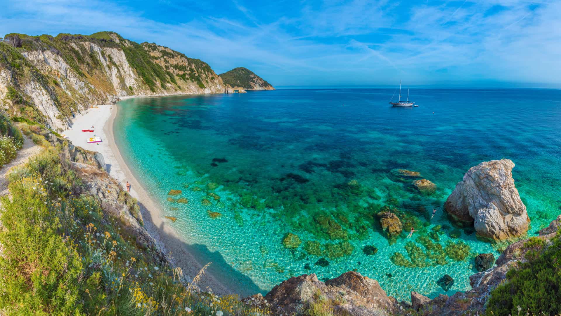 Panoramic view of Sansone Beach on Elba Island