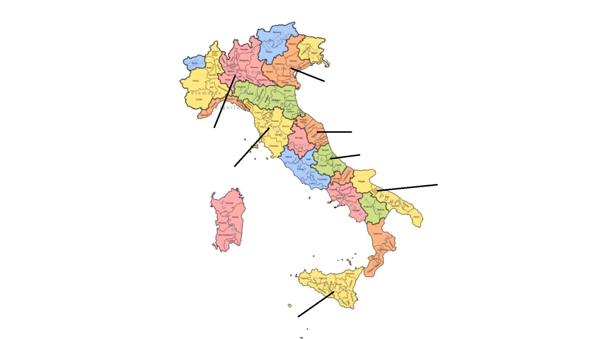 Map of Italy highlighting the best Italian wine regions